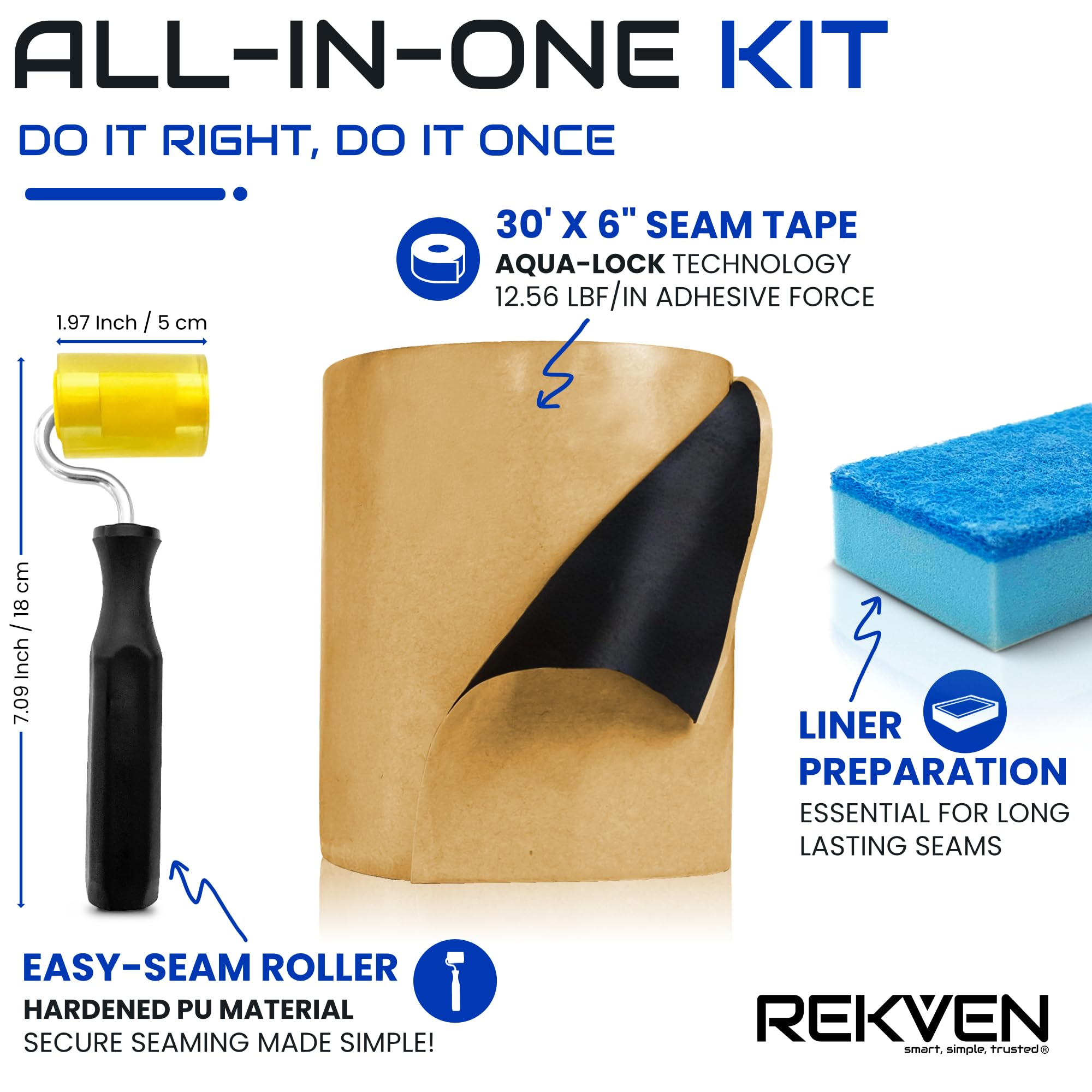 Pond Liner Seam Tape Kit - 30 Feet x 6 Inch - Double Sided Butyl Tape -  Bond Seal