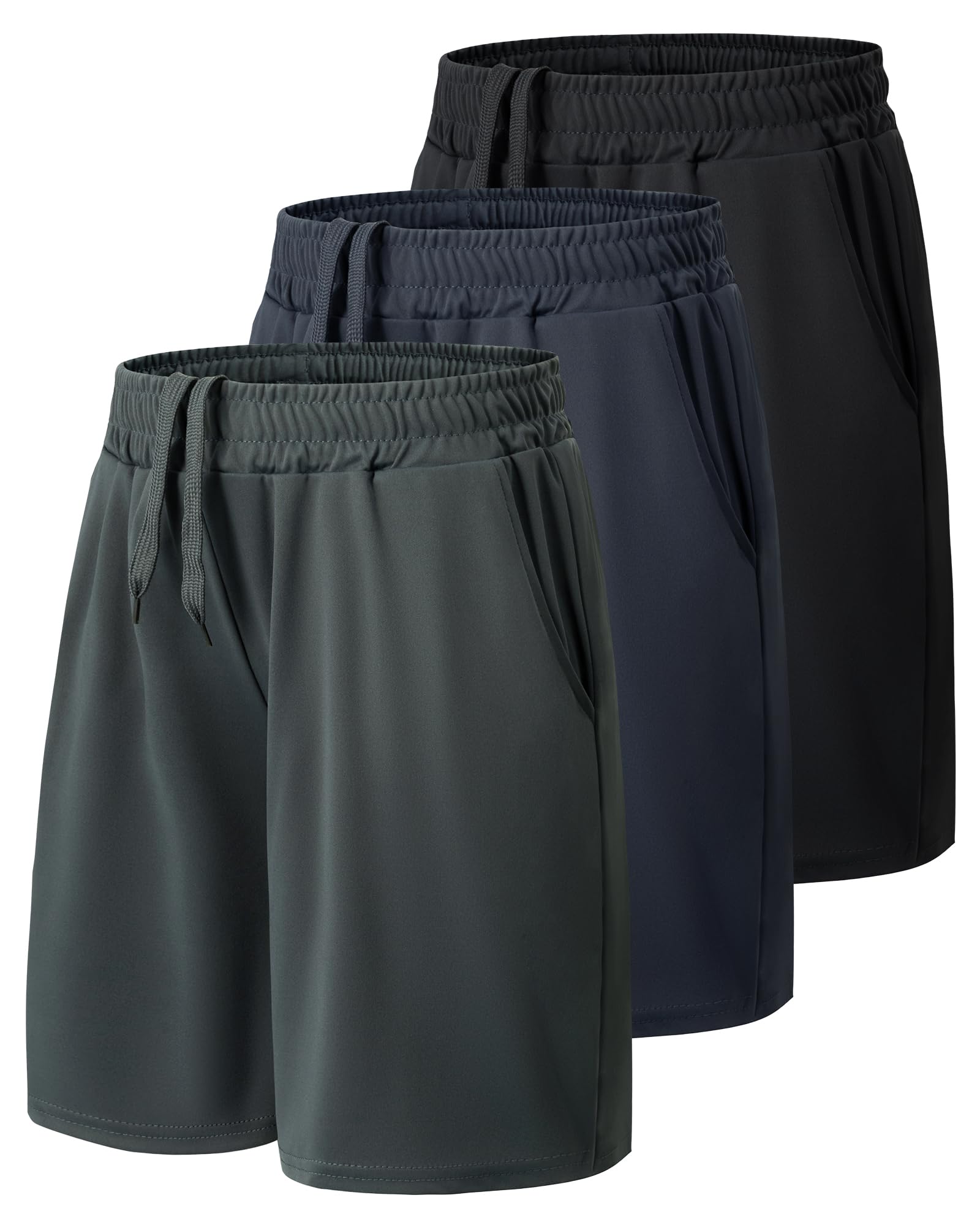 3 Pack Athletic Basketball Boys Shorts - Teen Black Soccer Running Baseball Quick Dry Shorts with Pockets for