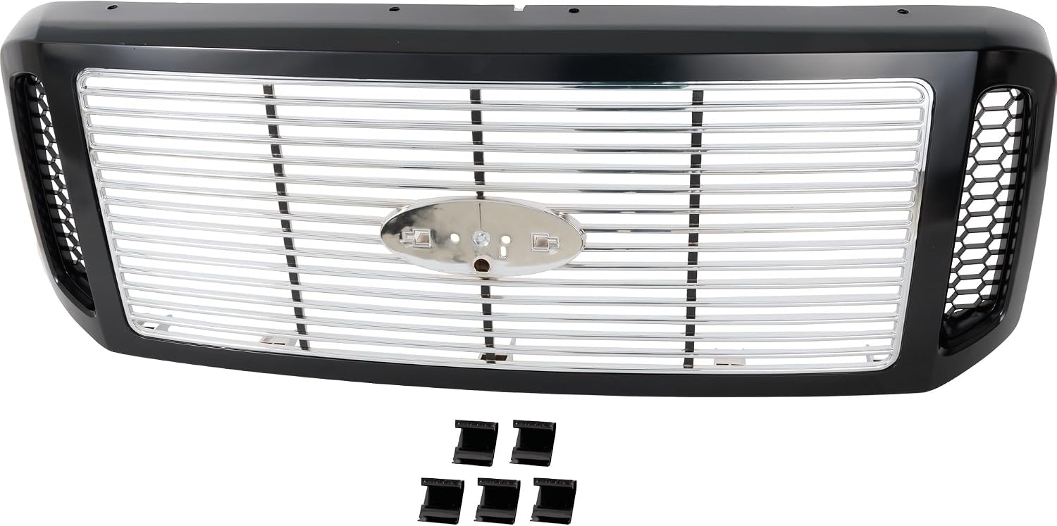Garage-Pro Front Grille Assembly For Ford F-250 Super Duty 2005-2007, Ford F-350 Super Duty 2005-2007, Painted Black Shell, Chrome Insert, Plastic, Ford F250 Super Duty Accessories