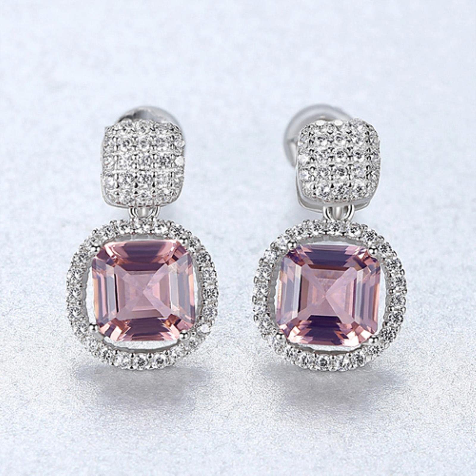 SALAN SALAN Nobles Pendientes De Botón De Topacio Púrpura Cuadrado De Plata De Ley 925 para Mujeres Elegantes con Pequeñas Joyas De Circonitas Cúbicas