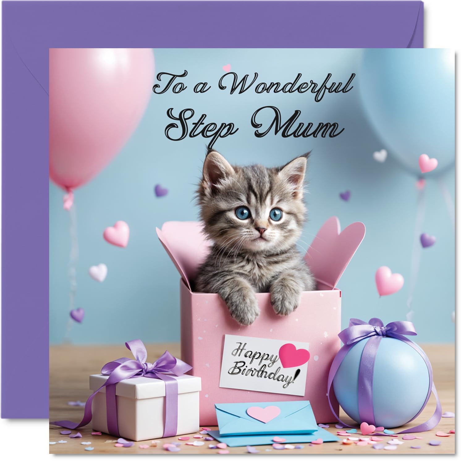 Step Mum Birthday Card, Cat Present