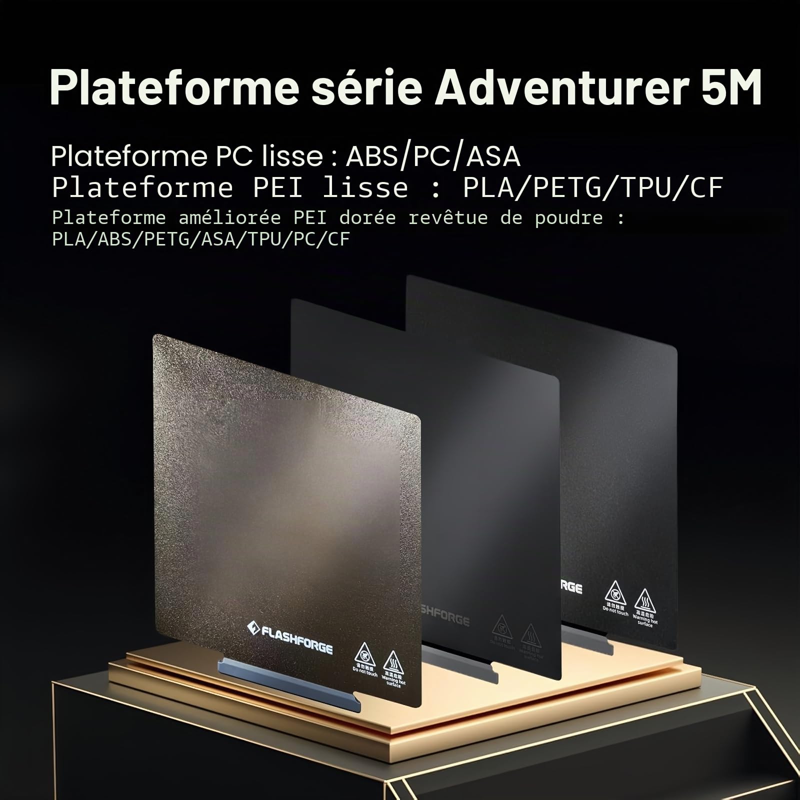 FLASHFORGE Adventurer 5X Plateforme PEI Lisse, Compatible avec Adventurer 5X/Adventurer 5M/Adventurer 5M Pro