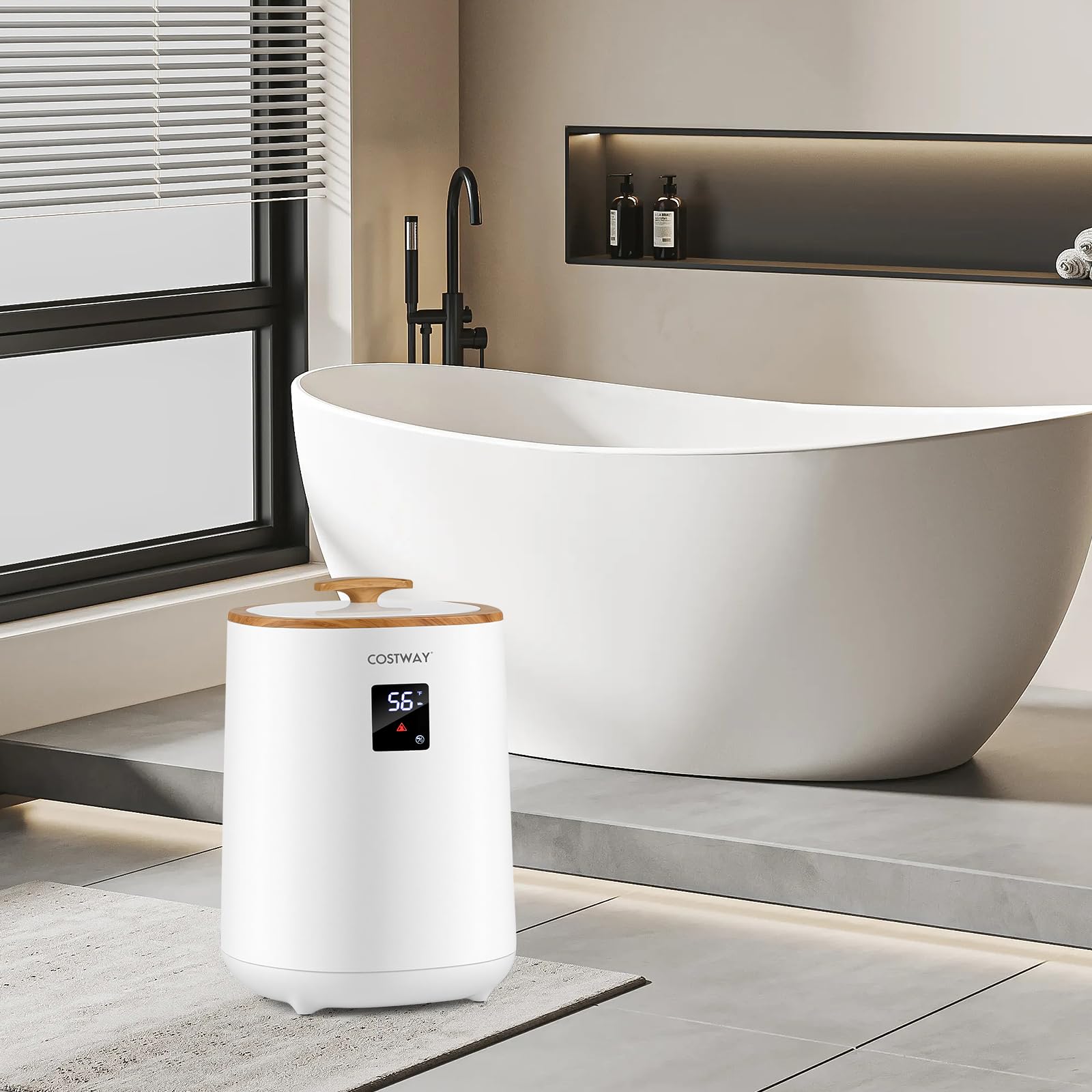COSTWAY Scalda Asciugamani per Bagno, Scaldabiancheria Grande da 18 L con Schermo LED e Spegnimento Automatico, Secchio Portatile per Asciugamani Caldi per Asciugamani, Accappatoi e Coperte