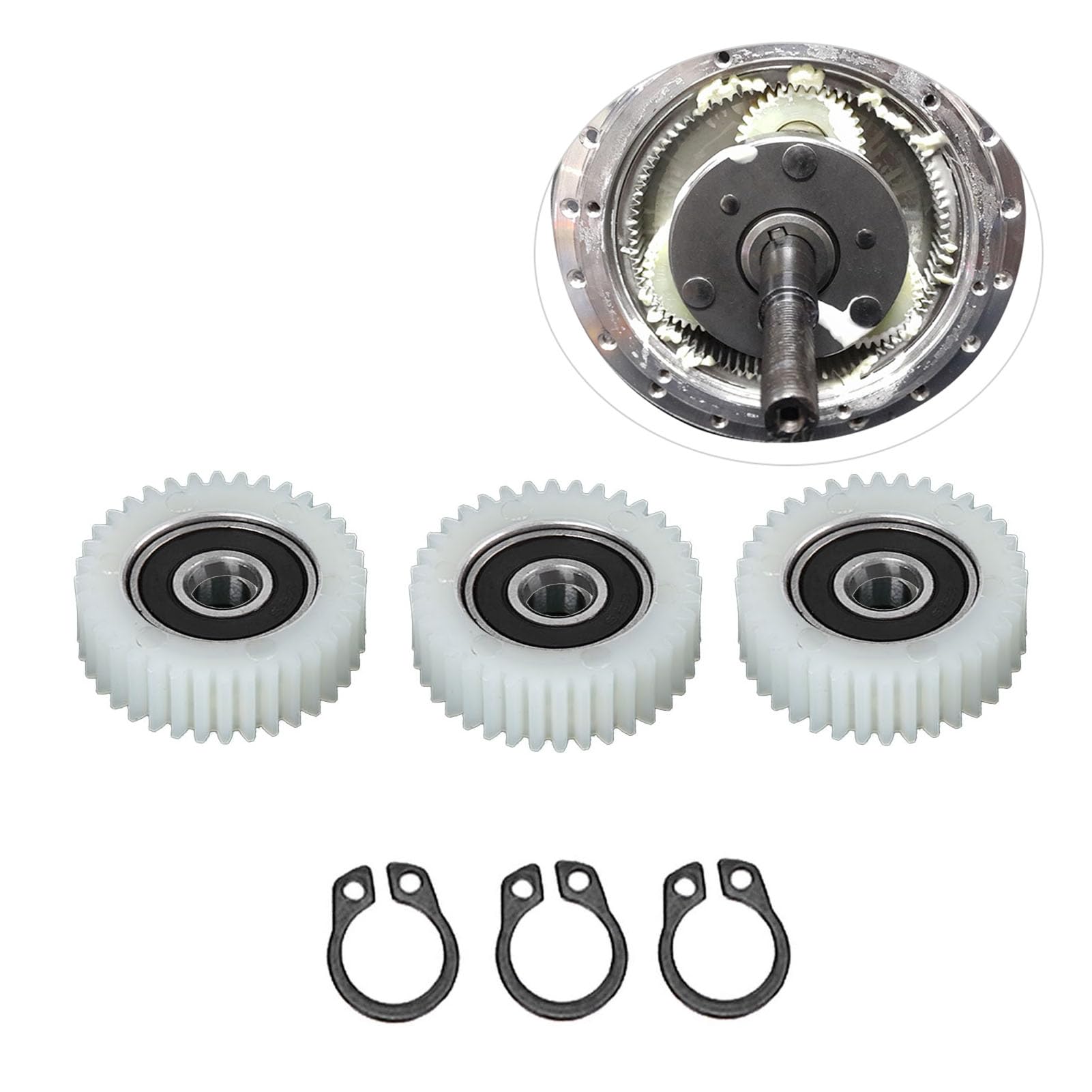36 Teeths Nylon Gears, 3Pcs E Bike Wheel Hub Motor Planetary Gears with Bearing