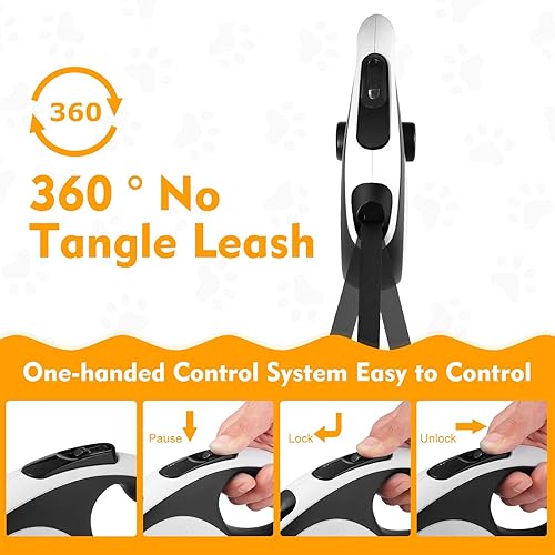 Miniatura 6 de Correa retráctil para perro con cable a prueba de mordidas, correa resistente de 26 pies para perros medianos y grandes de hasta 110 libras, 360 sin