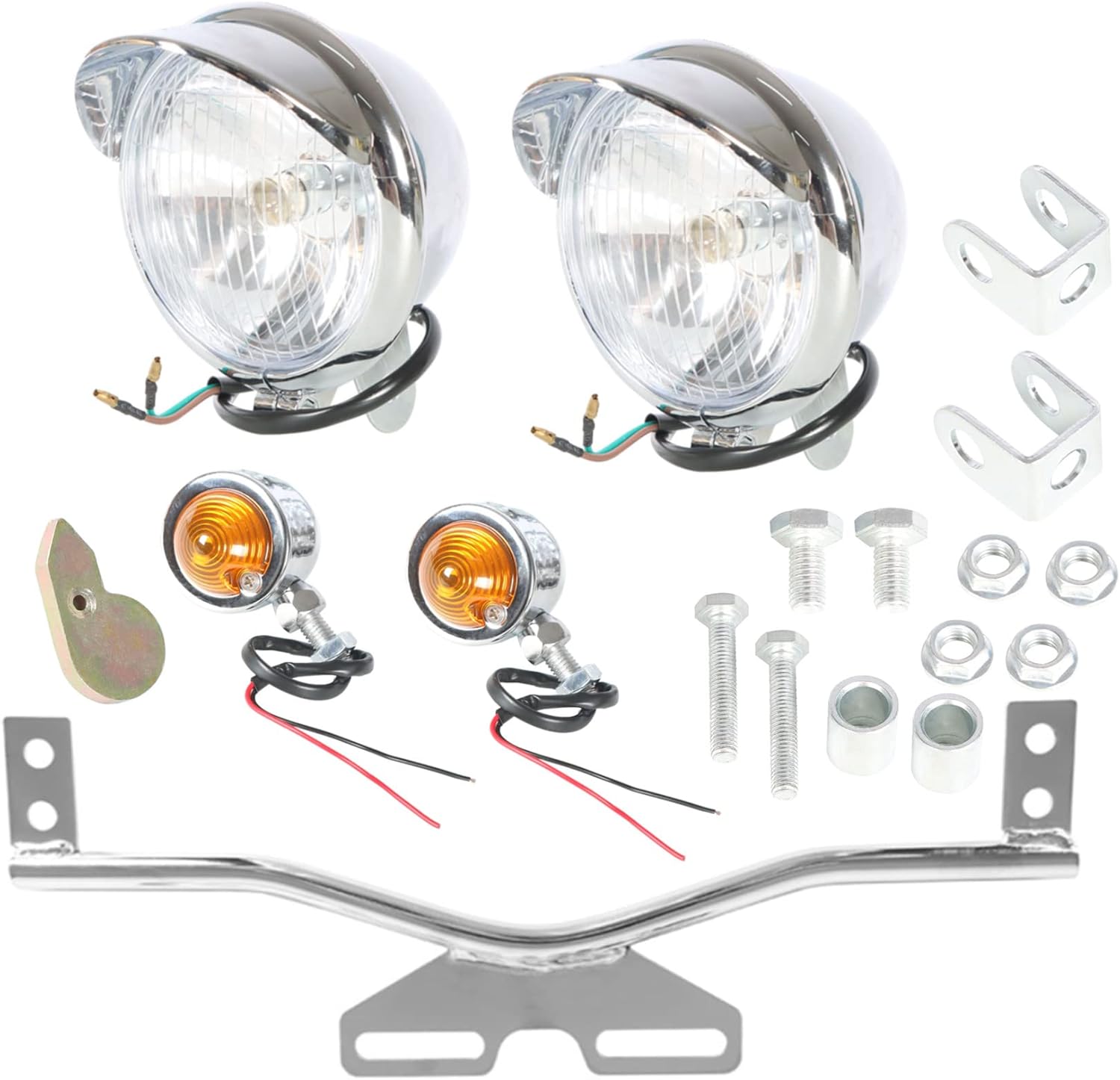 GXYWADY Motorcycle Chrome Driving Spot Fog Light Turn Signal Light Bar Kit with Bracket Set