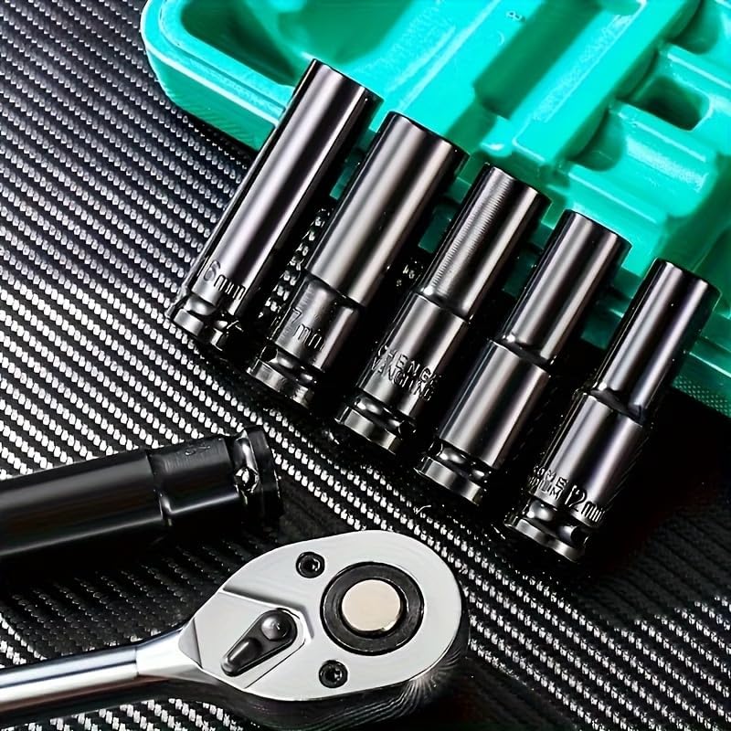 Image of 14 Pieces 1 /2-Inch Square Drive 78mm Deep Impact Socket Hex Set, 6-Point Standard Metric Sizes CR-V Steel 10mm to 24mm (14 in 1 impact socket set)