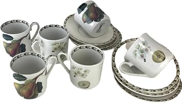 Set Of 6 Fine Bone China Tea Coffee Cups and Saucers in the Hookers Fruit Pattern Showing Pear