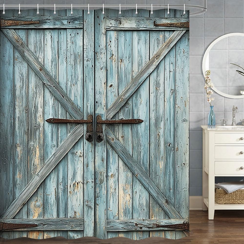 Wooden Barn Door Shower Curtain, Rustic Wooden Garage Door
