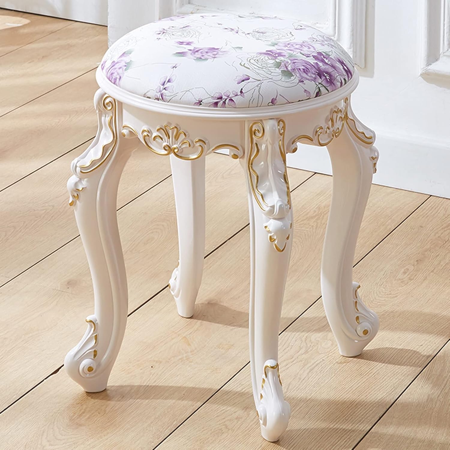 LOJOO Vanity Benches Ground Vanity Stool,Dressing Stoo Makeup Stool, Padded Bench, Piano Seat Chair Bench in Bedroom Bathroom,ABS Plastic Steel Leg, 43cm (Color : Gold-Painted Purple Leather) : Home & Kitchen