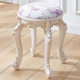Gold-Painted Light Blue Leather - Padded Makeup Bench & Piano Seat with Steel Legs for Bedroom & Bathroom - Stylish Dressing Chair, 43Cm Height,Gold-Painted Purple Leather