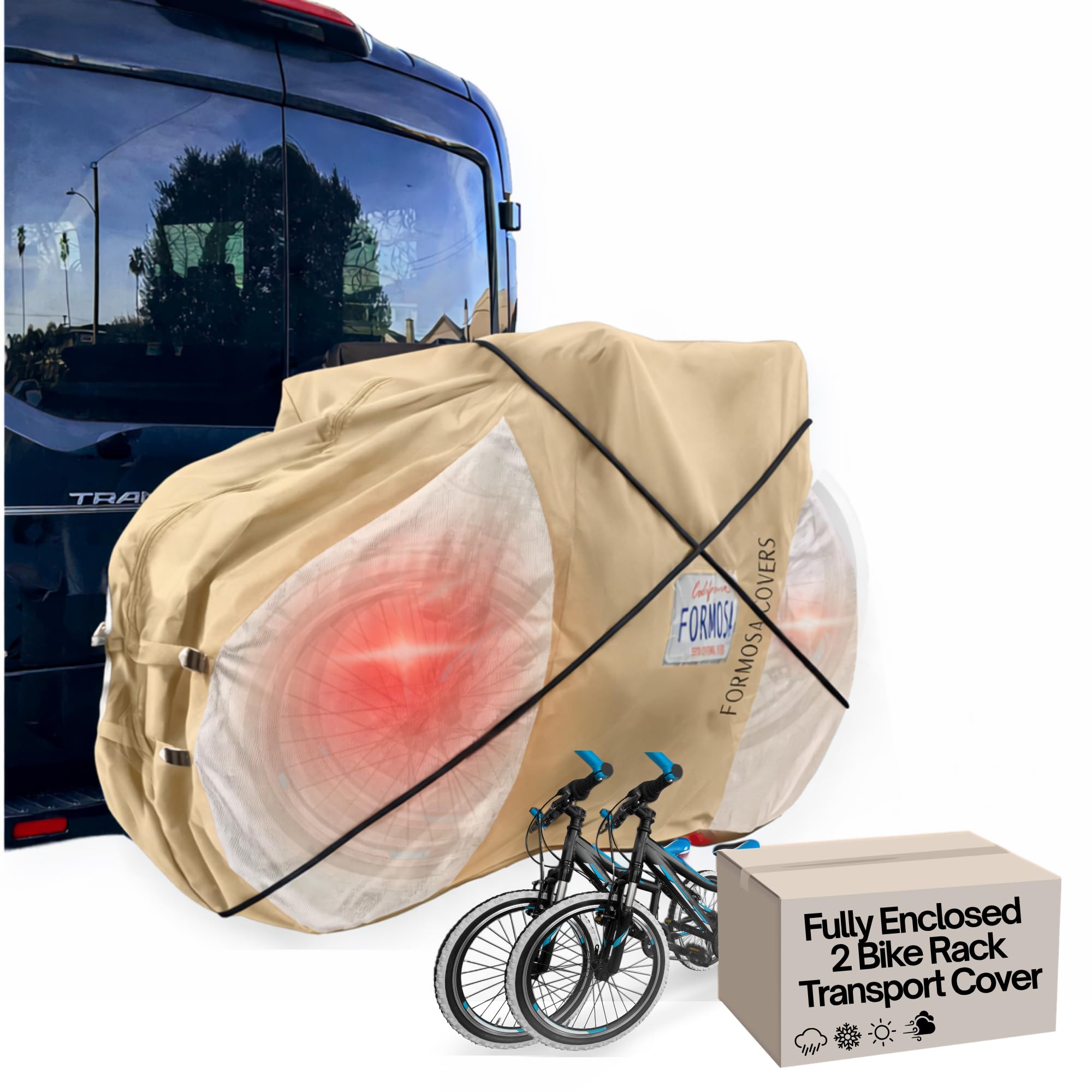 Formosa Covers Zippered Bike Rack Cover for Transport &amp; Travel, Hitch Mount