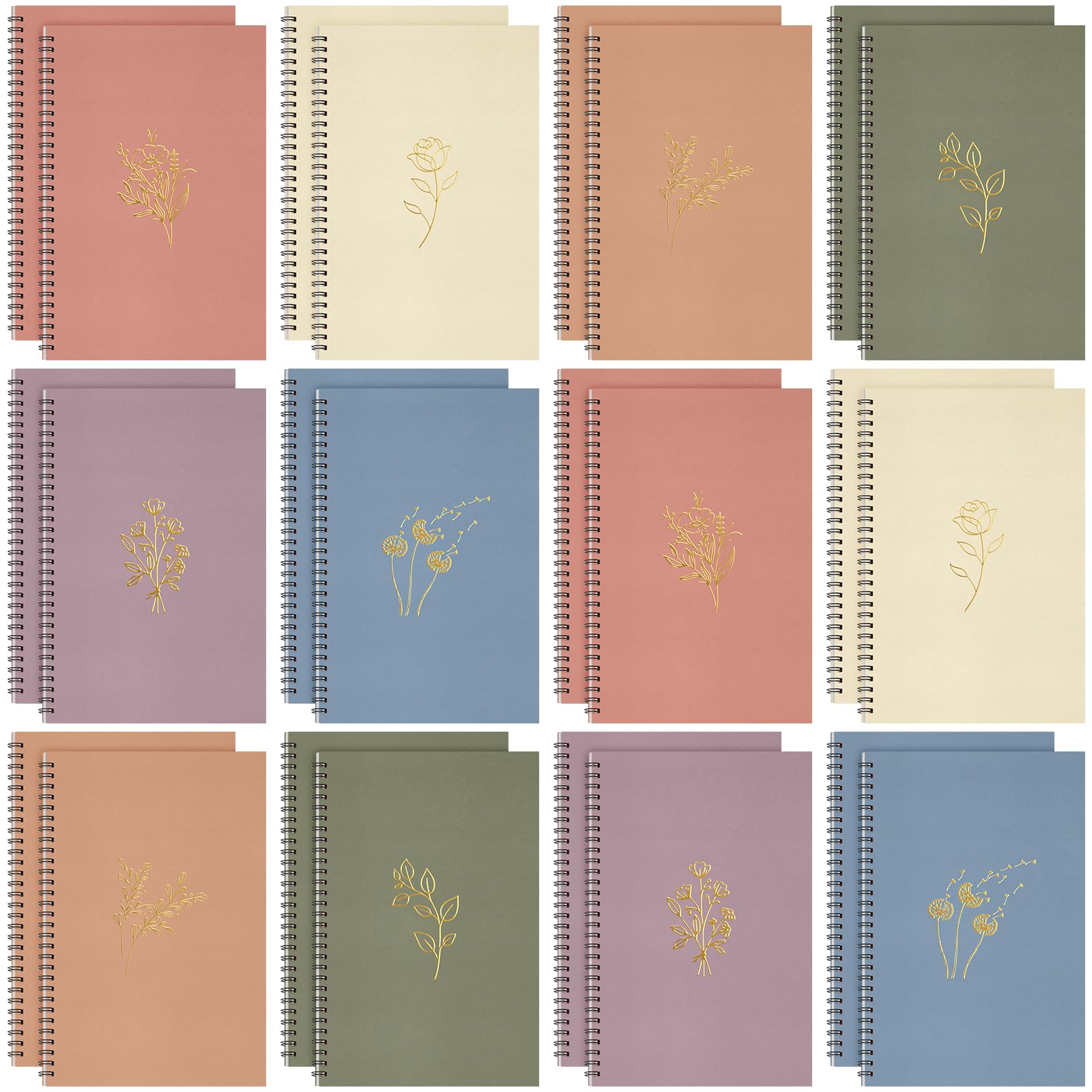 Fuutreo 24 quaderni a spirale per lavoro, formato A5, 21 x 14 cm, a righe, con copertina in carta kraft, 12 colori, 60 fogli, 120 pagine, per ufficio e scuola (innovativo, stampa a caldo)