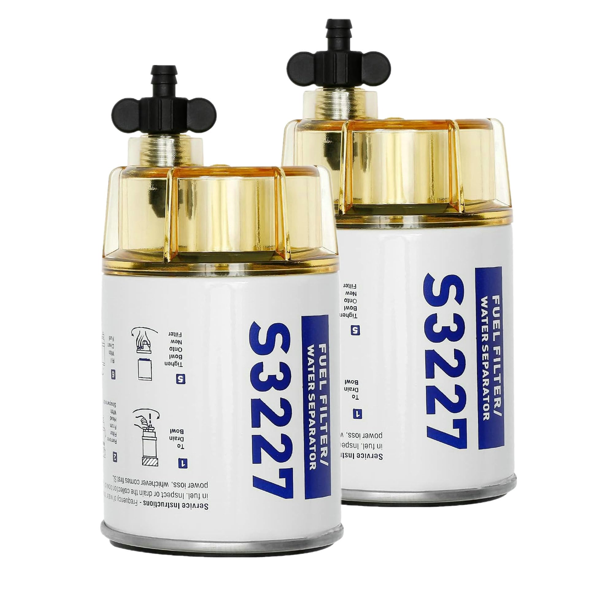 2PCS S3227 Fuel Water Separator Filter with Clear Bowl │Compatible with Marine Outboard Motor Mercury 10 Micron│Replaces# 9-37882,18-7922,490R-RAC-01,18-7922,18-7922-1,S3228TUL,320R