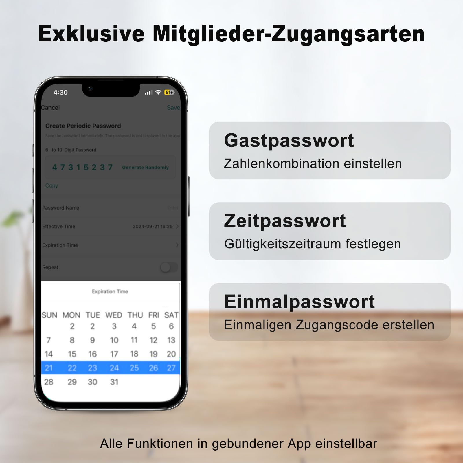Türschloss Fingerabdruck, Fingerabdruck Schloss, Verstellbare Länge elektronisches türschloss, Smart Lock mit RFID-Karte, App, WLAN, Bluetooth-Entriegelung,Verlängerungszubehör,60–90 mm,Silber
