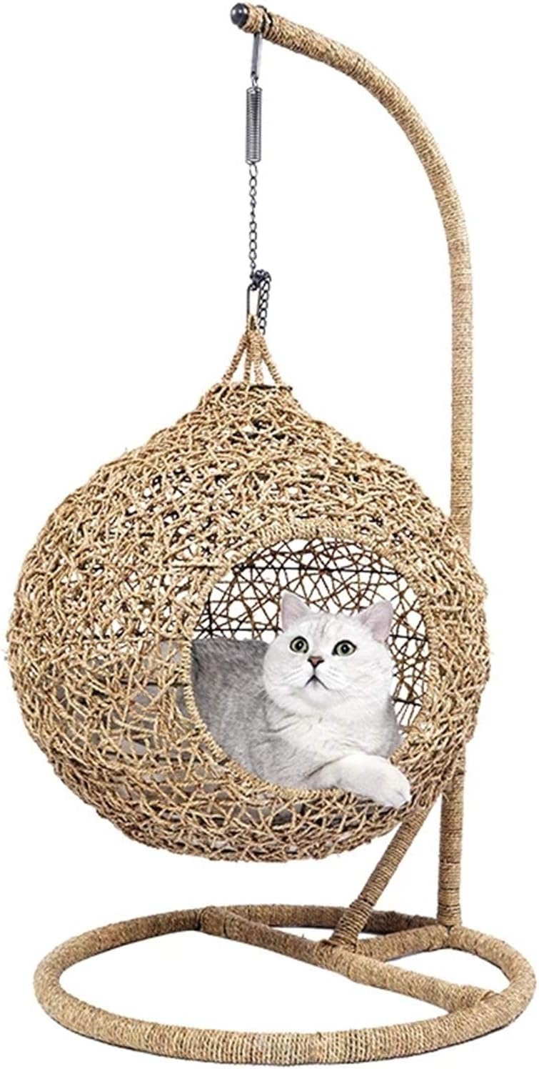 Cat Hammock Cat Luxury Vine Bed House Cat Hammock with Cushion Kitty House Pet Accessories Pet Hammock Stand Cat Household Goods Basket for Indoor Cats