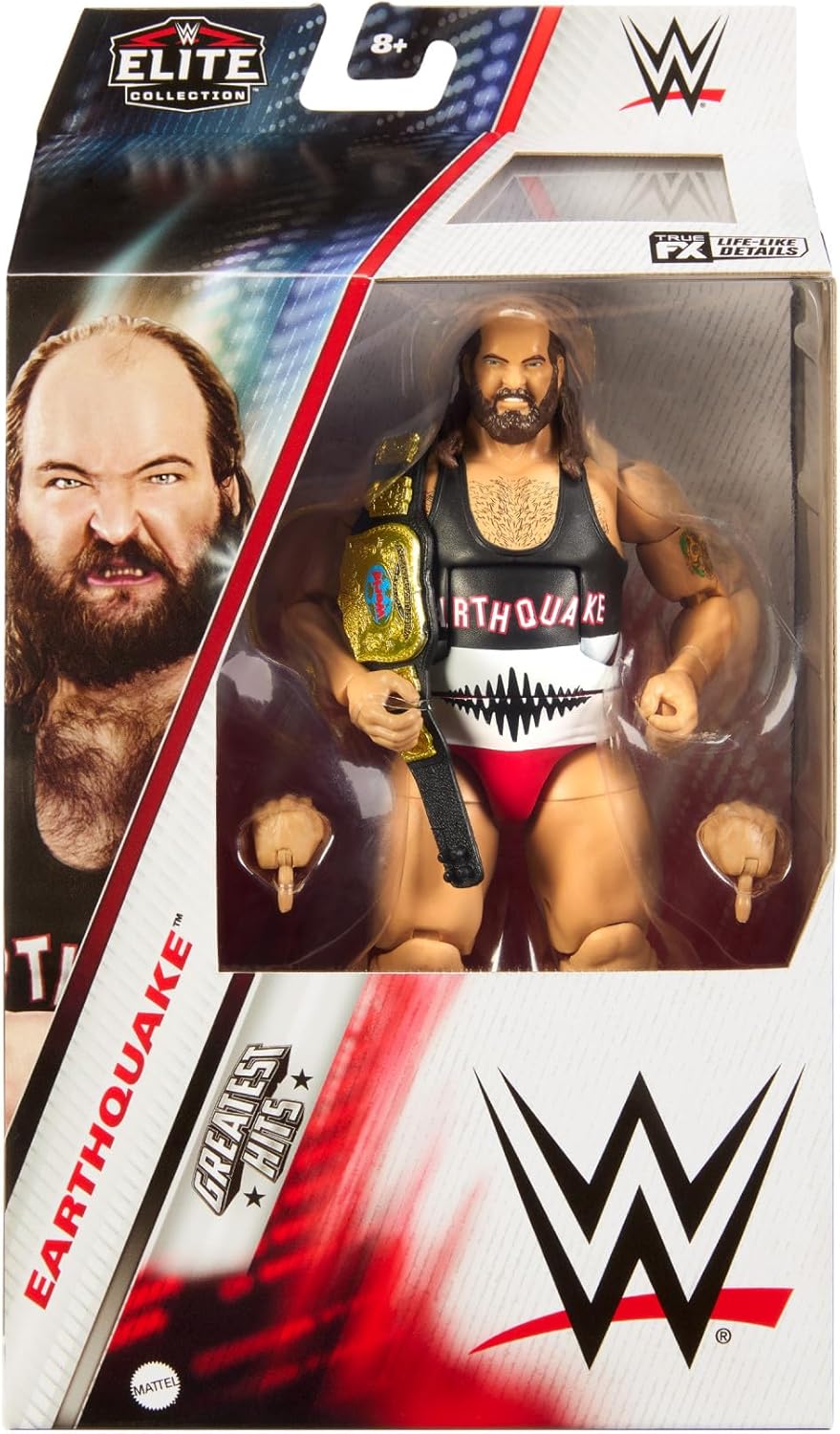 Mattel WWE Elite Action Figure & Accessories, 6-inch Collectible Earthquake with 25 Articulation Points, Life-Like Look & Swappable Hands