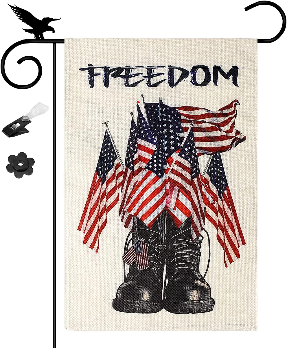 YISUYA Memorial Day Decoration Freedom Boots Garden Flag 12×18 Double Sided 4th of July Garden Flag Patriotic Garden Flag American Independence Day Outdoor Decoration US Garden Flags for Outside