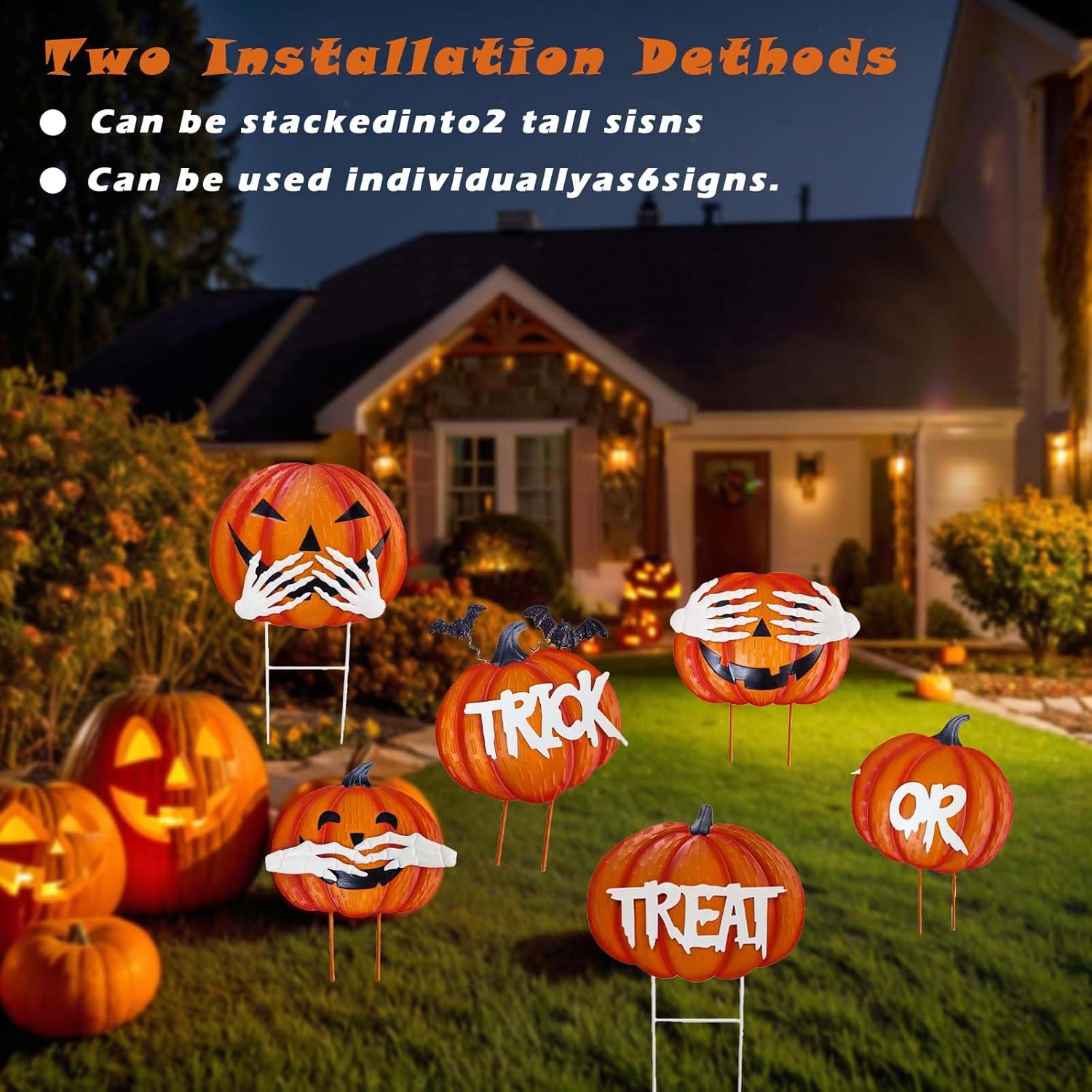 2Pack Glow in The Dark Halloween/Thanksgiving Garden Stakes – Stacked Pumpkin Design, Outdoor Halloween Yard Decorations, Light Up Pathway Markers for Spooky Night