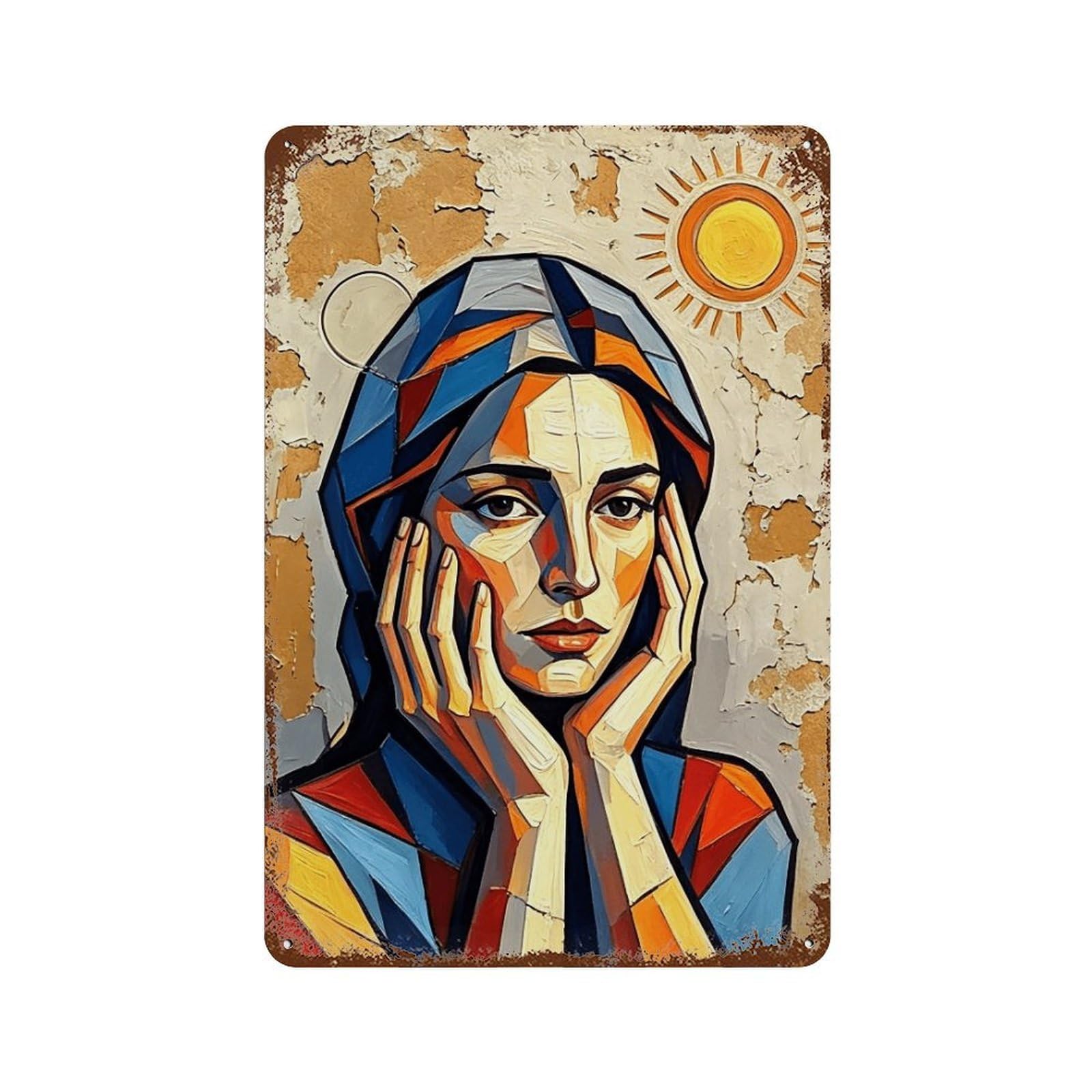 WIHYRTUI Stained Glass Cubist Noble Lady (1) Wall Retro Iron Metal Tin Sign Vintage Art Poster Modern Home Cofffee Club Art Bar Shop Decor Style 30x20cm