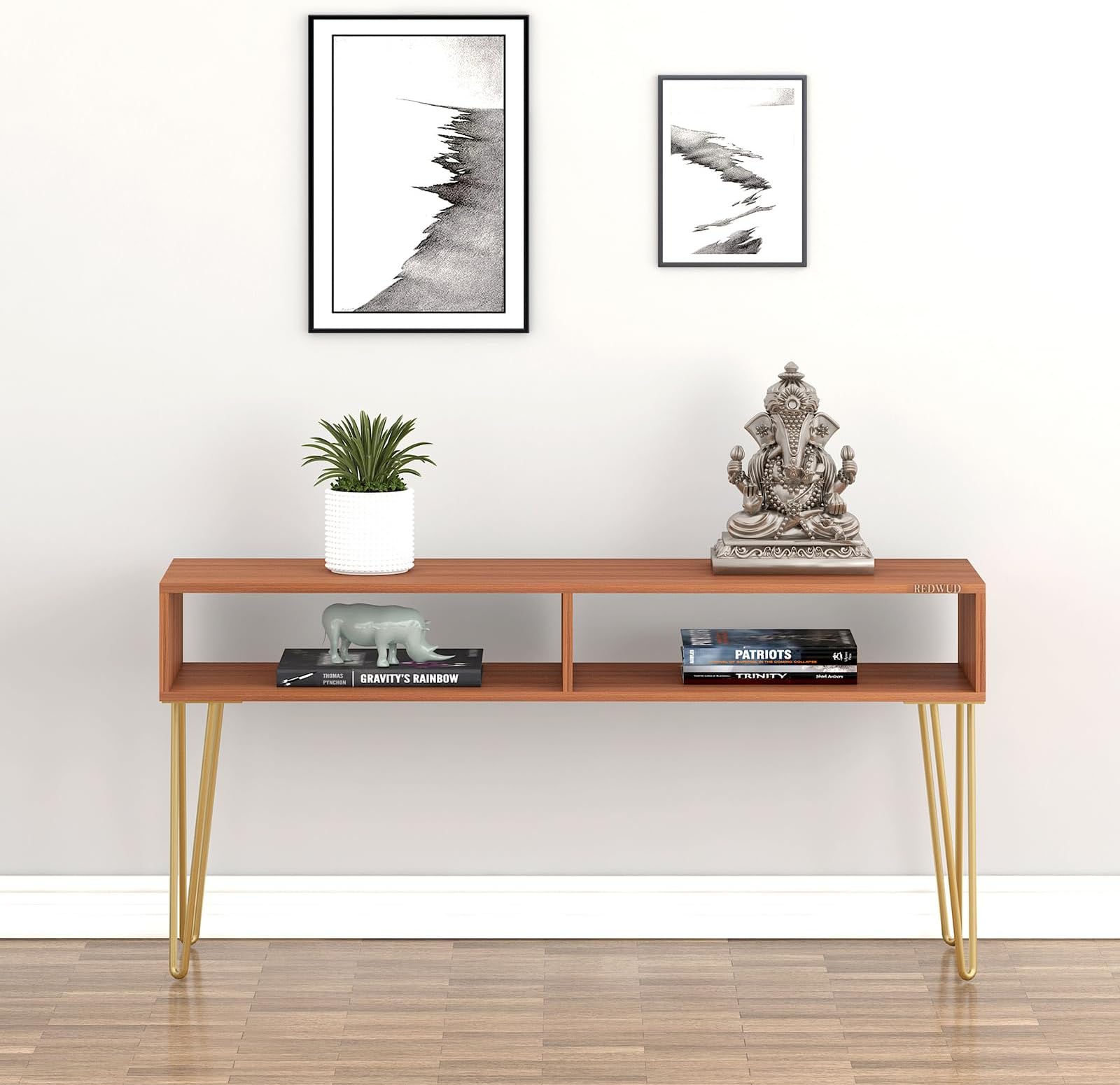Hux Console Tables Sofa Table Side Table Hallway Enteryway Living Room Wood Top & Metal Frame (Walnut/Golden) D.I.Y