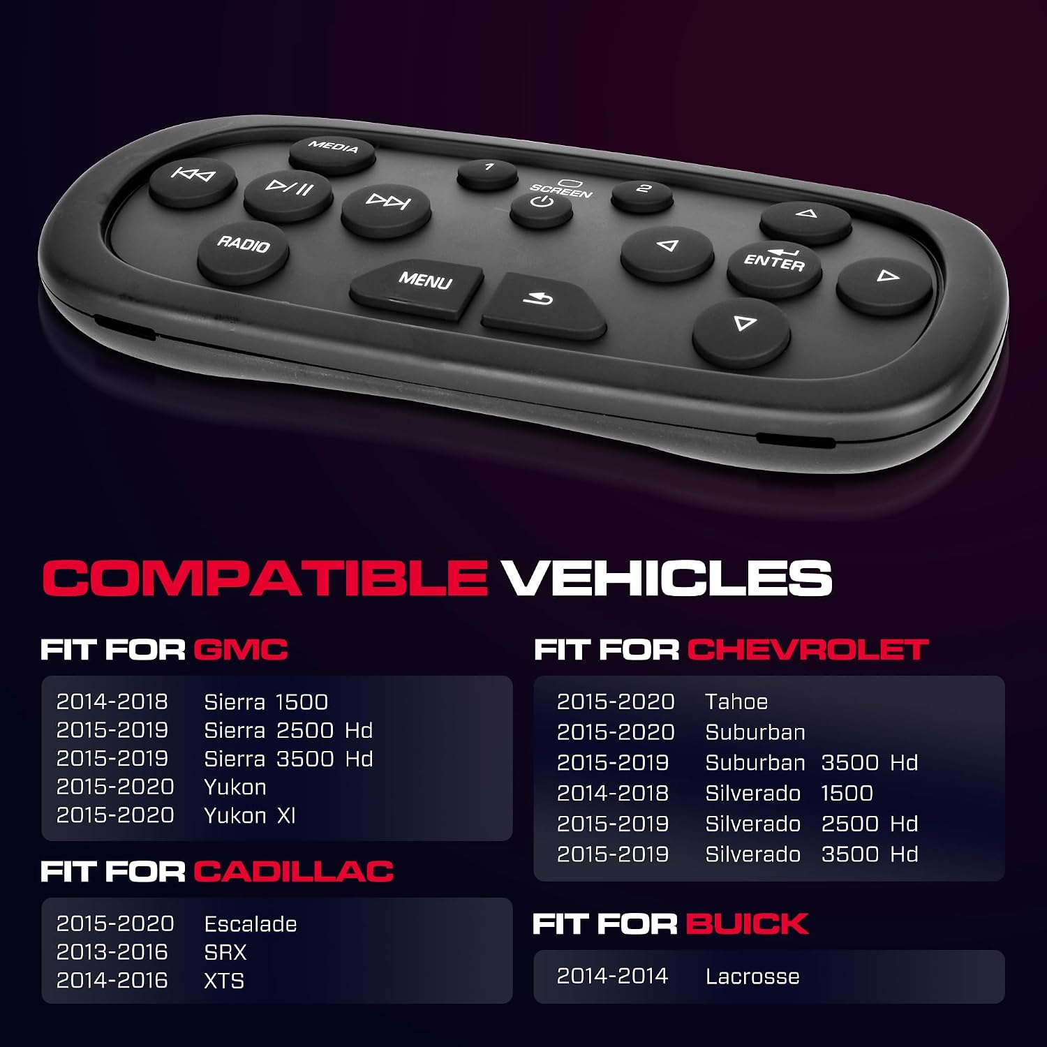 84012997 Rear Overhead Consoles DVD Entertainment Remote Control Replacement for 2014-2020 Chevy Silverado/Suburban/Tahoe, GMC Sierra/Yukon, Cadillac and Buick Replace# 23352035, 23432161
