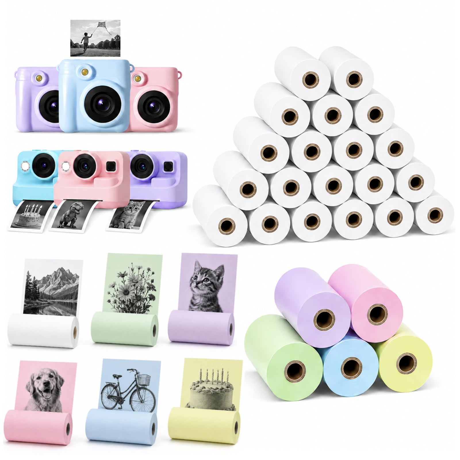 25 Rolls Kids Camera Paper Roll for Kids Instant Print, 57x25mm BPA Free