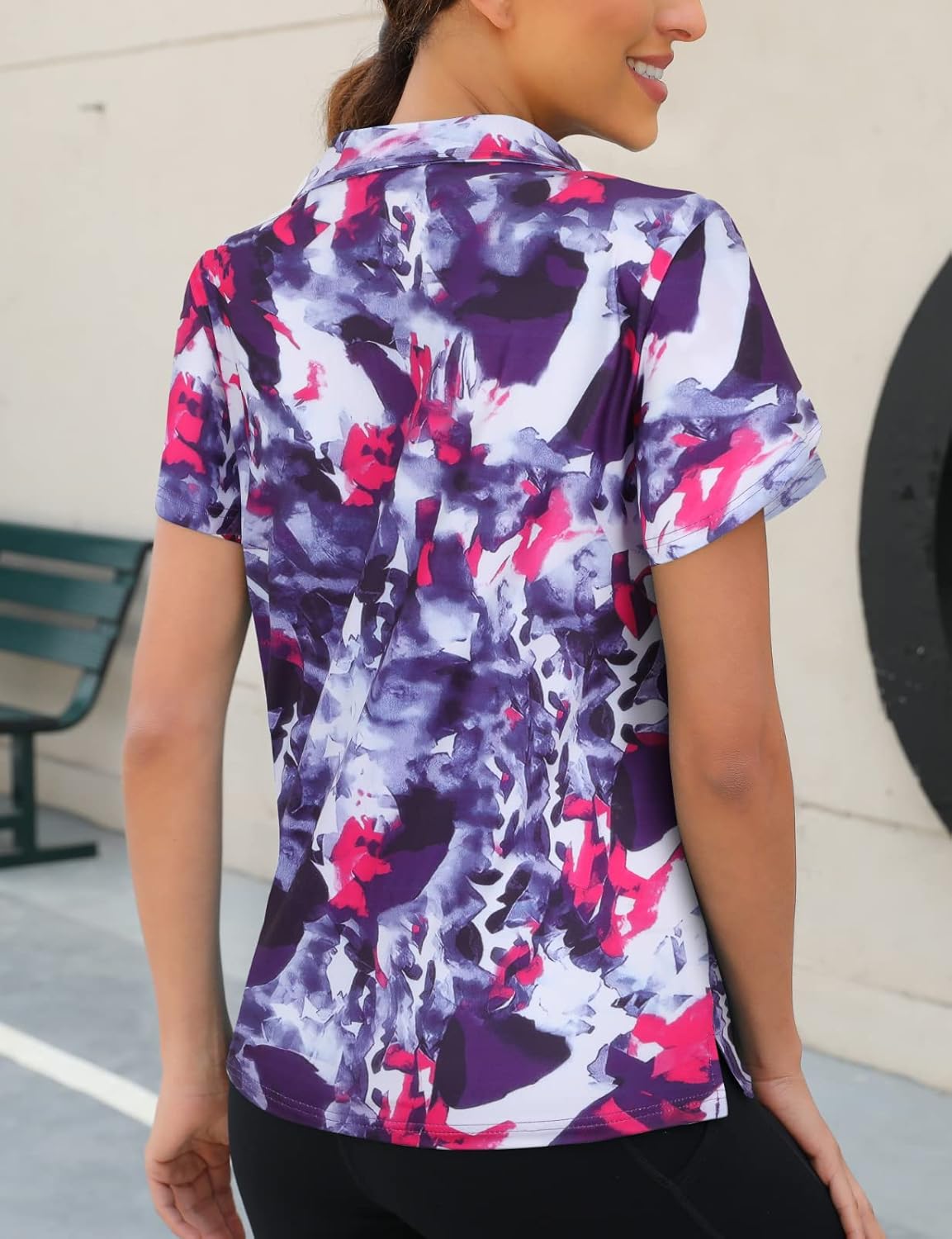 Viracy Womens Golf Polo Shirts 1/4 Zip Up Overlap Short Sleeve Quick Dry Workout Tops - Image 2