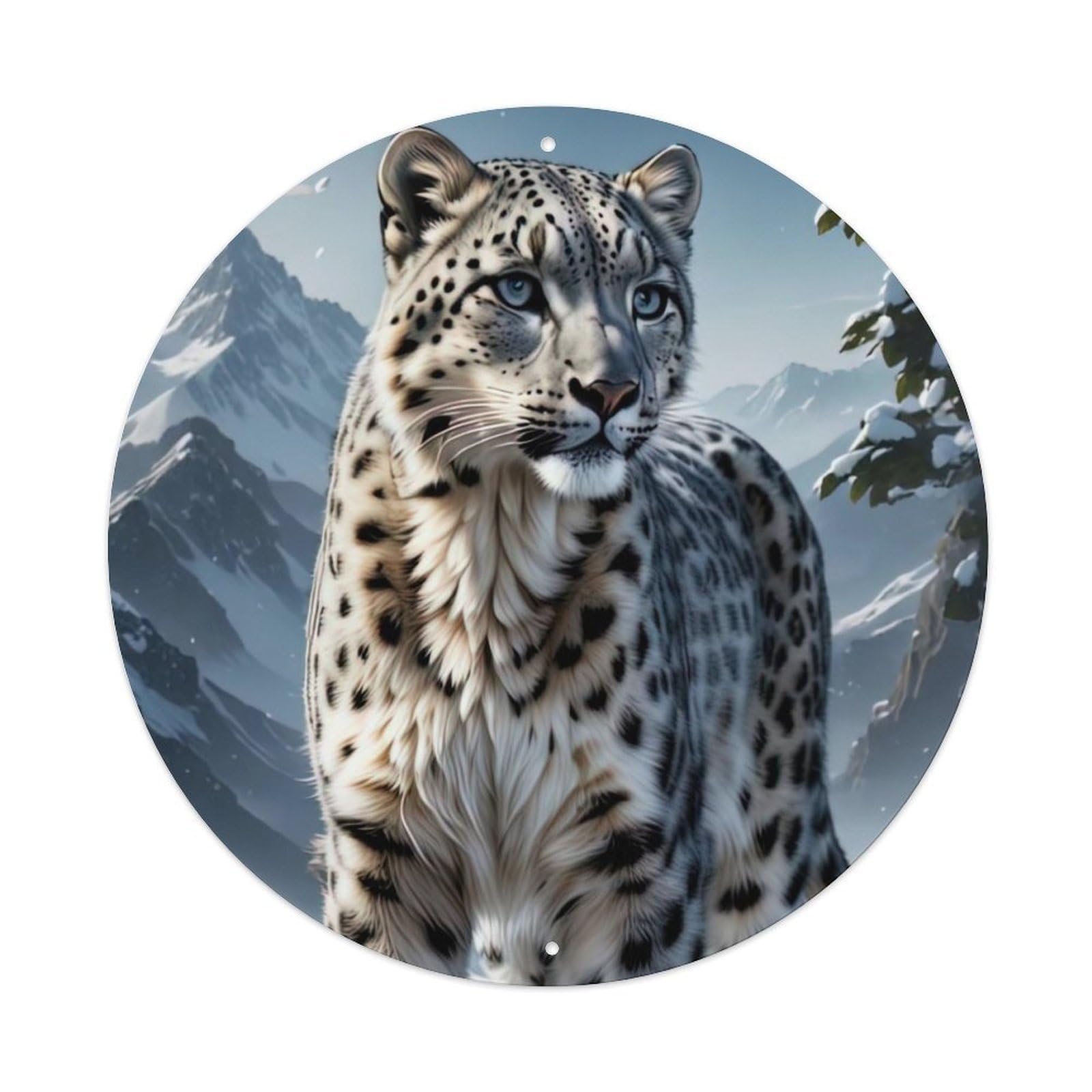 Wildlife Artwork Snow Leopard in Snowy Mountains Metal Tin Sign