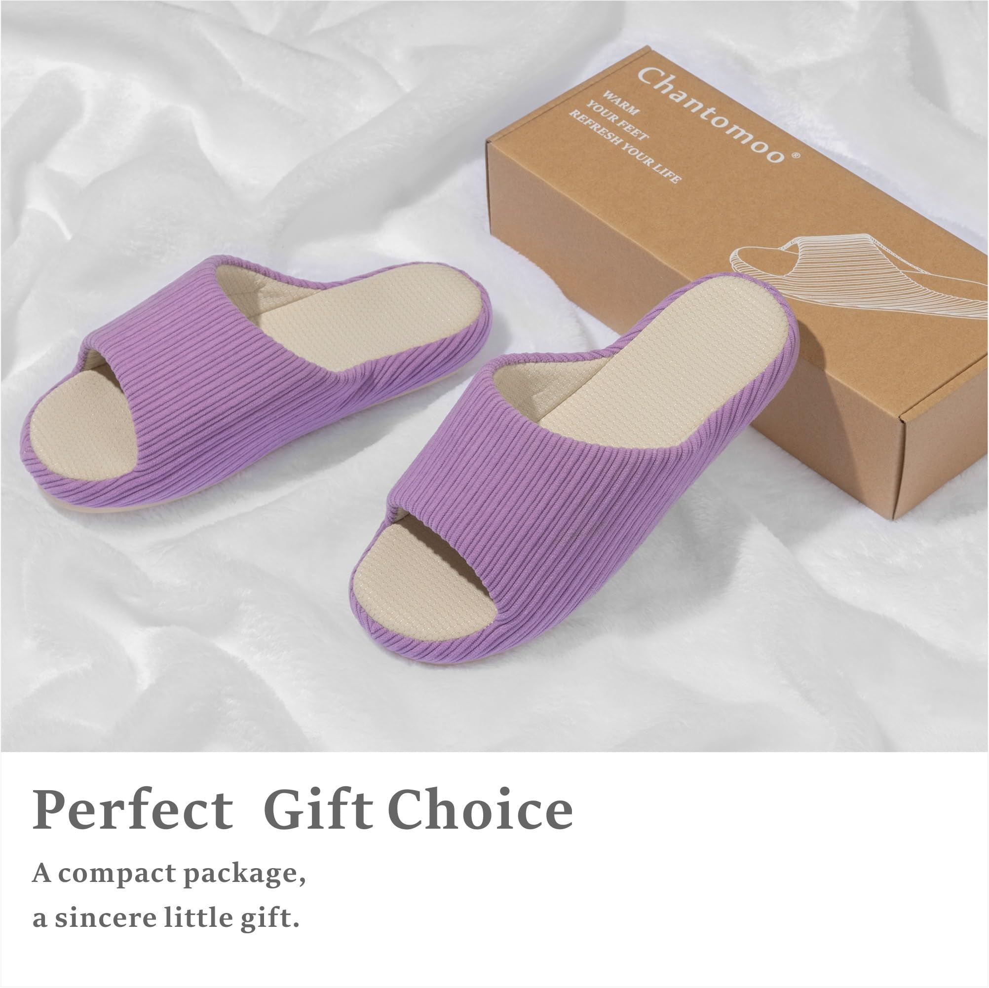 Chantomoo Pantuflas de espuma viscoelástica para mujer, cómodas pantuflas de casa, suela de goma, acogedoras, para interiores y exteriores, Púrpura, 7-8