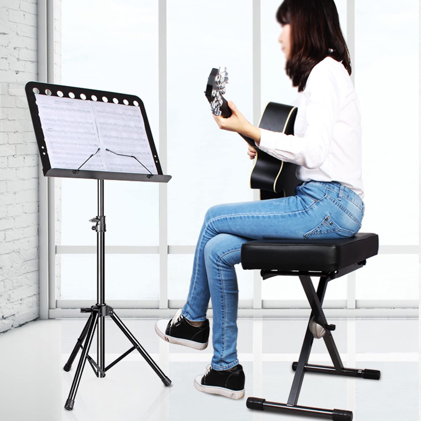 Leggio, Supporto per spartiti Portatile Pieghevole Facile da Usare, Supporto per leggio, Supporto per Chitarra, Violino, Supporto per spartiti con Borsa, treppiede in Metallo, Nero, Supporto