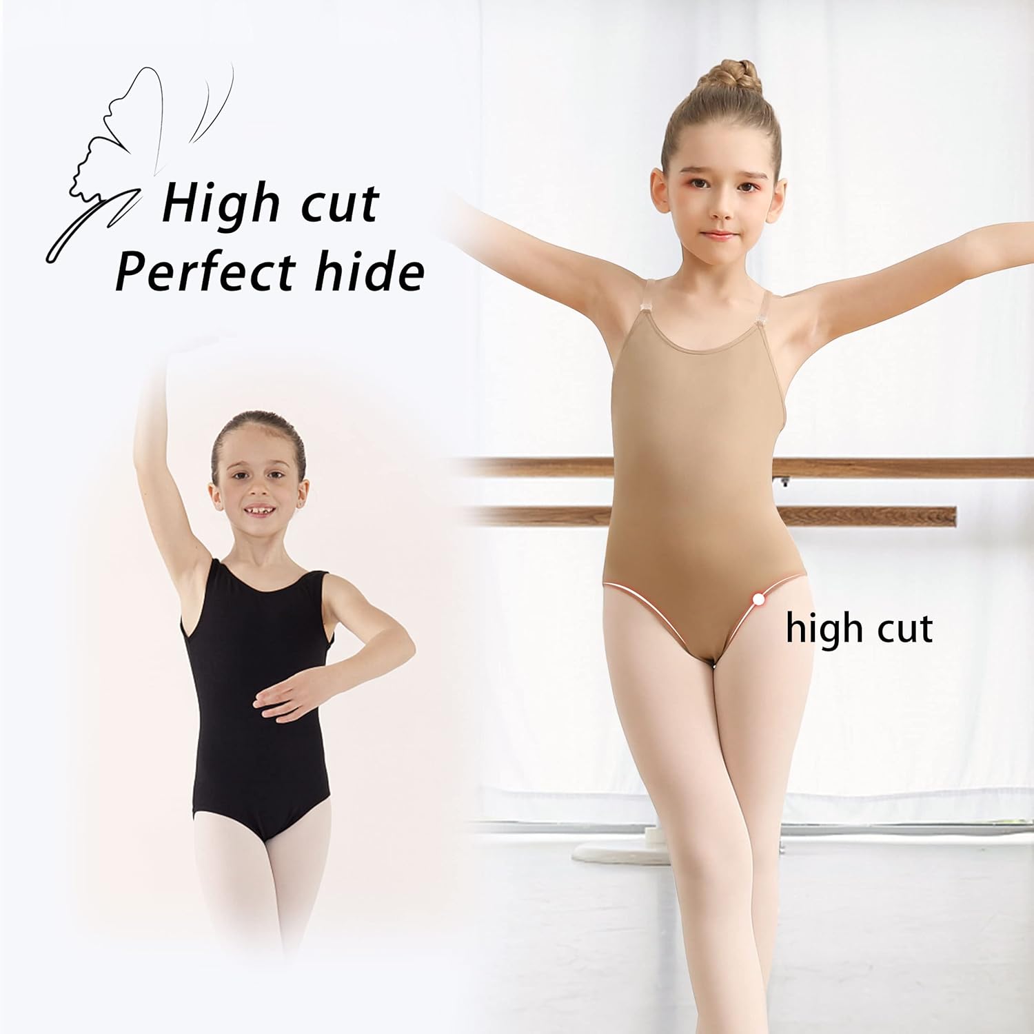 MOLLDAN 8A14.....Women and Girls Nude Leotard Seamless Camisole Undergarment with Adjustable Clear Straps