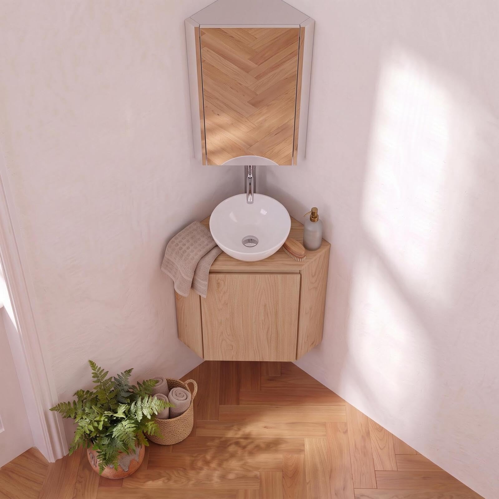 MOB-IN Meuble Lave-Mains d'angle Sorrento + Vasque + Robinet + Armoire