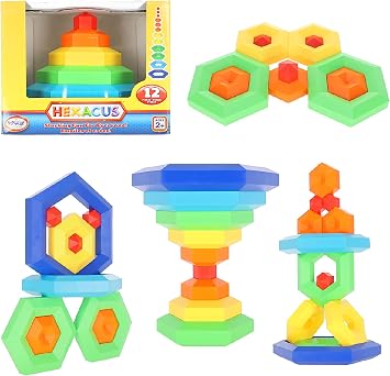 POPULAR PLAYTHINGS Hexacus Pyramid Stacking Blocks, 12 Pieces