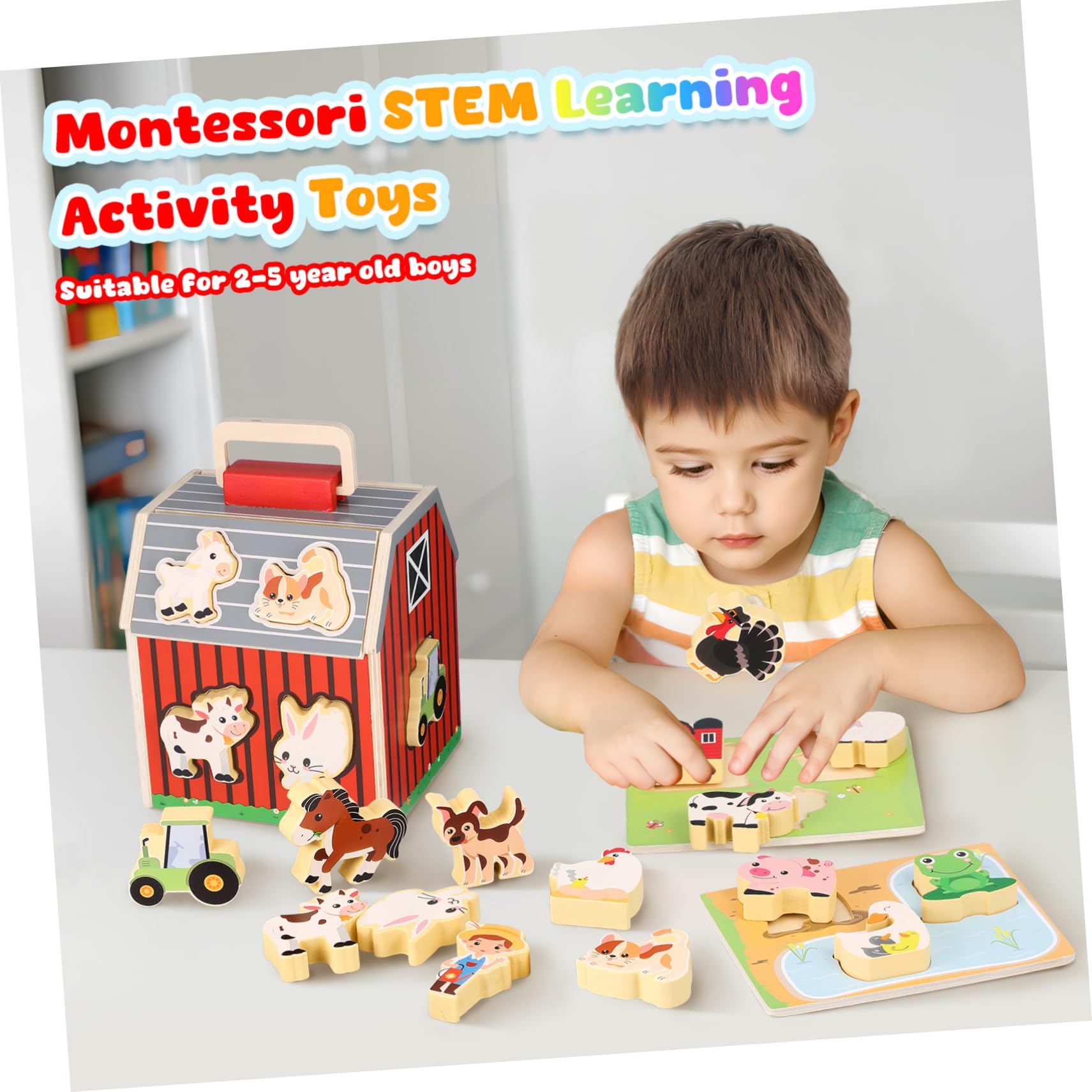 Abaodam Giocattolo Fattoria in Legno Montessori per Bambini | Anima Attivita Prescolari, Supporto Cognitivo e Coordinazione Occhio Mano, per Giochi All'aperto