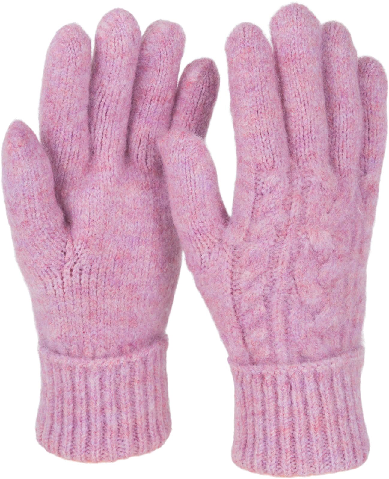 styleBREAKER Women's knitted gloves with cable knit pattern, warm winter finger gloves, versatile colours 09010051, Colour:Heather Lilac