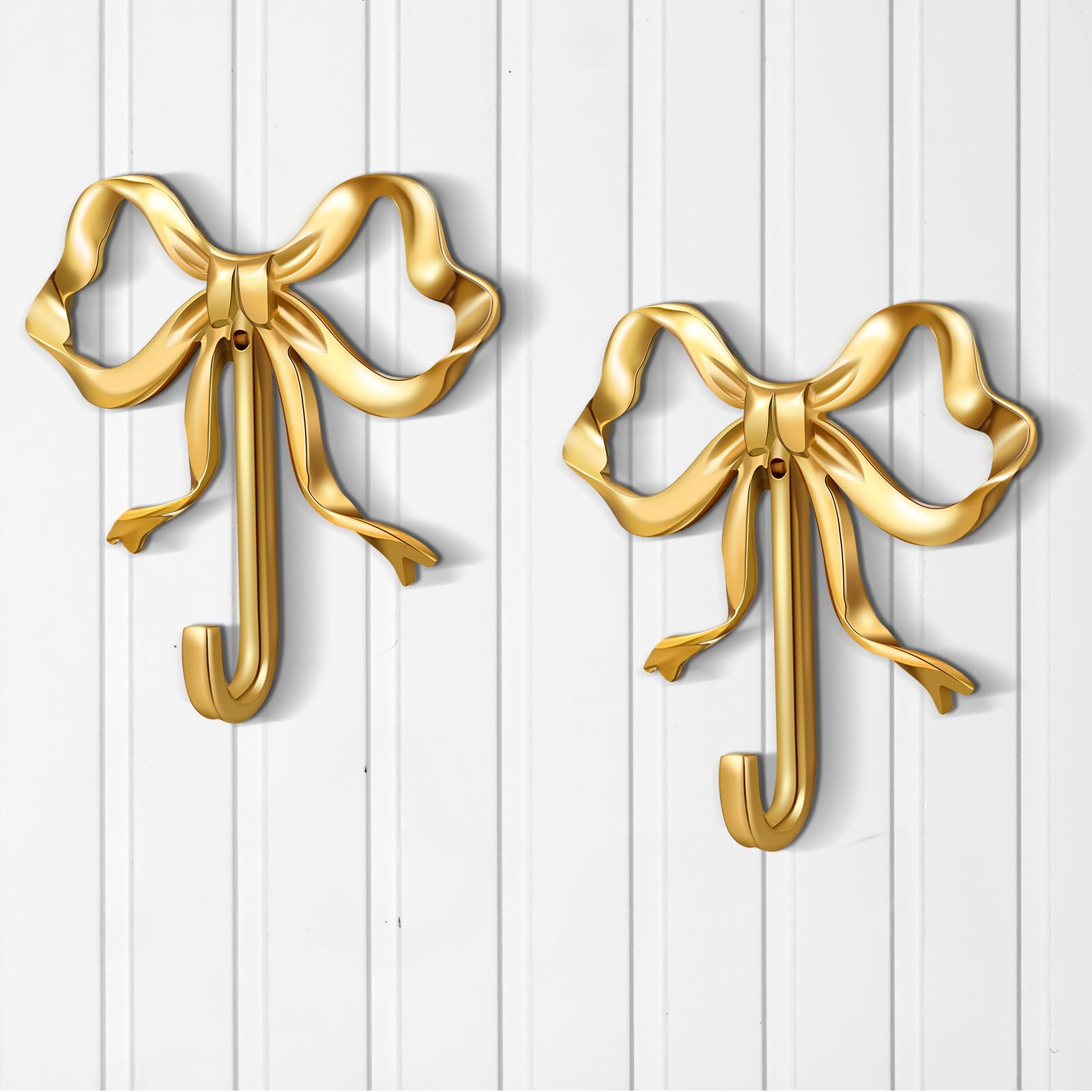 Amazon.com: Lineshading 2 Pcs Gold Bow Wall Hooks Brass  display picture 3