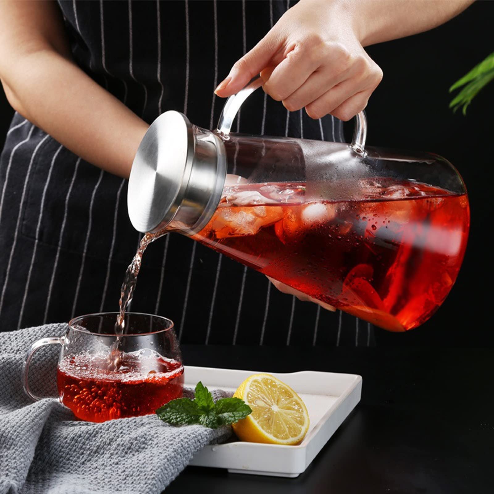 Vasos for beber vasos de vidrio, jarra Jarra de agua Hervidor de vidrio de borosilicato alto con taza Tapa de acero inoxidable Tazas de jugo de gran capacidad Taza de vidrio Juego de jarra fría Jarra