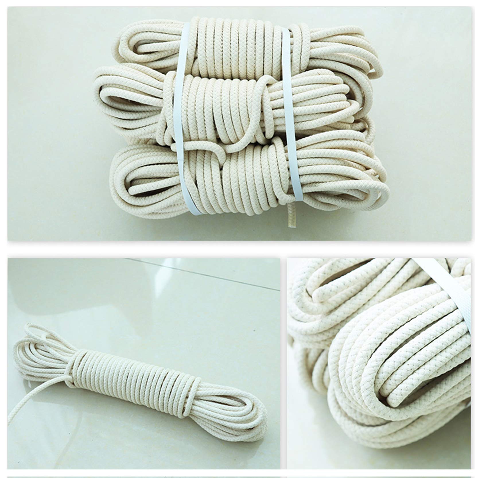 Cuerda de algodón Beige para Bandera,100m, Poste de Bandera, Cuerda de driza, Resistente y Duradera, Cuerda de algodón Multiusos para Colgar Ropa al Aire Libre, Atar Viajes, jardín,Beige-10mm