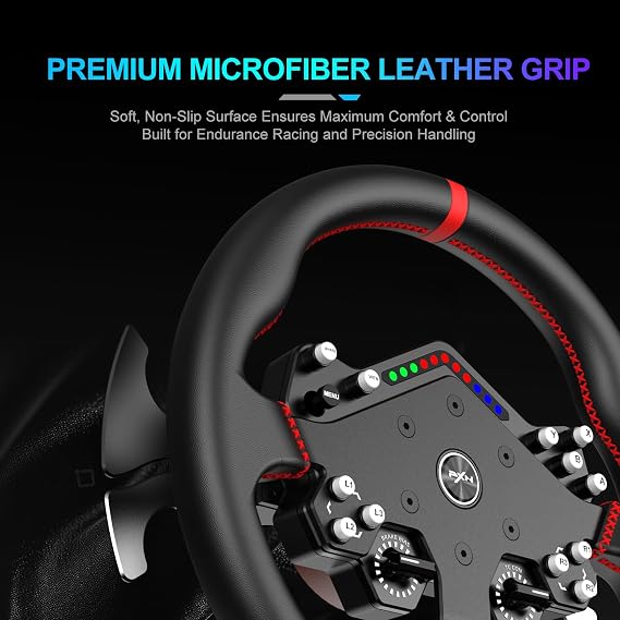 PXN W DS R2 Gaming Steering Wheel Module – Aluminum Rim, RGB Speed Indicator, 4 Paddle Shifters, Microfiber Leather, Quick Release – Racing Wheel for VD4/VD6/VD10 Direct Drive Bases, 30cm