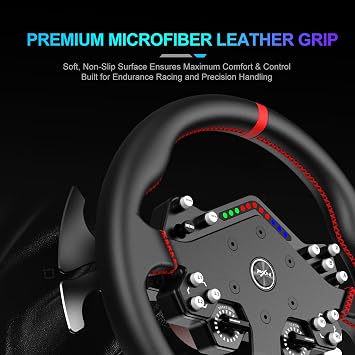 PXN W DS R2 Gaming Steering Wheel Module – Aluminum Rim, RGB Speed Indicator, 4 Paddle Shifters, Microfiber Leather, Quick Release – Racing Wheel for VD4/VD6/VD10 Direct Drive Bases, 30cm