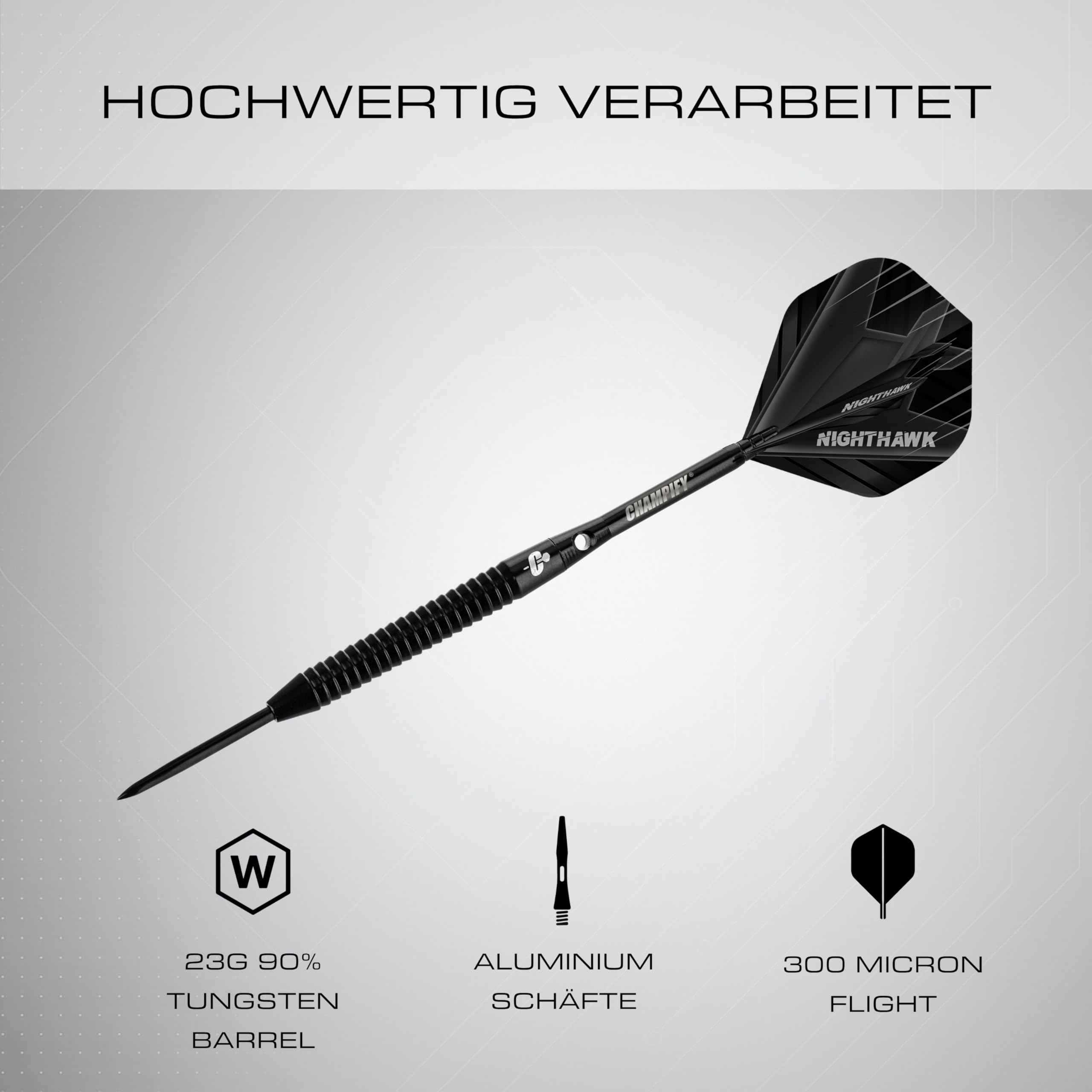 Champify® 90% Tungsten Darts Set mit schwarzer Darttasche| 3 Steeldarts mit 9 Alu-Schäften & 9 Flights | Dart Set mit Zubehör | Dartpfeile mit Metallspitze