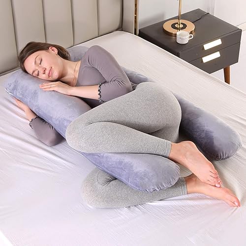 Miniatura 4 de Almohada de embarazo grande en forma de U con forma de U con funda de almohada de algodón reemplazable y lavable para mujeres embarazadas que