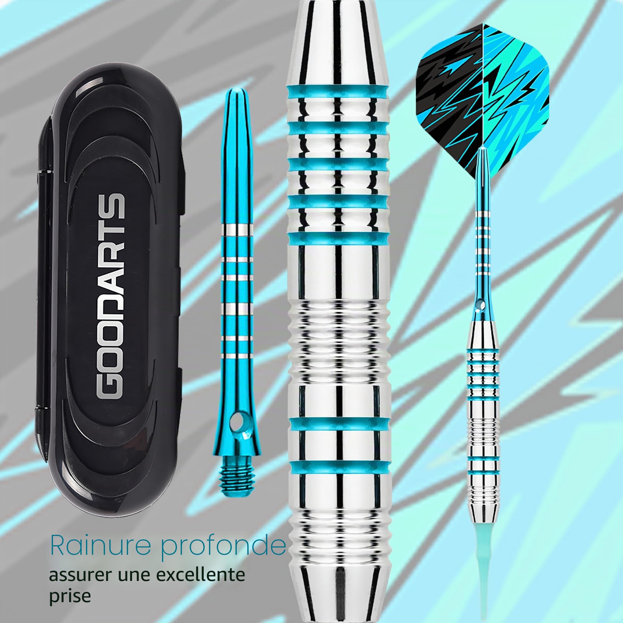 Genossen Flechette Pointe Plastique, Lot de 3 fléchettes 18 g Professionnelles, pour Cible de fléchettes électronique, avec 30 Pointes en Plastique, 3 ailettes et Sac de Rangement