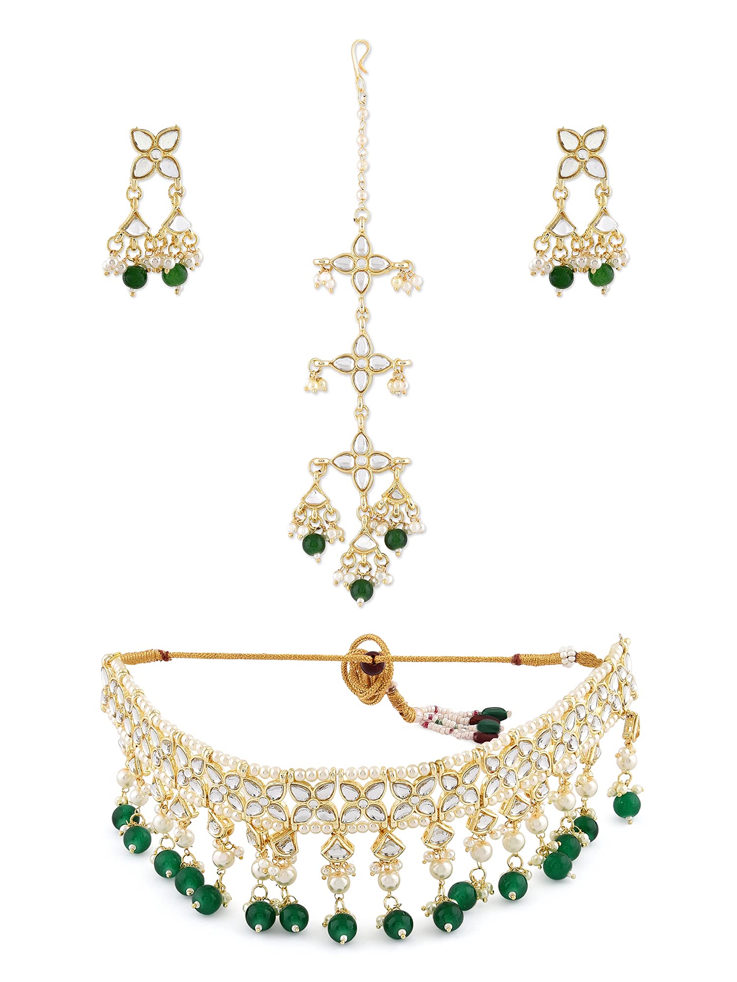 ZAVERI PEARLS Green Beads Kundan Choker Necklace Earring & Maangtikka Set For Women-ZPFK11236 (B09GNL3T61) Amazon Price History, Amazon Price Tracker