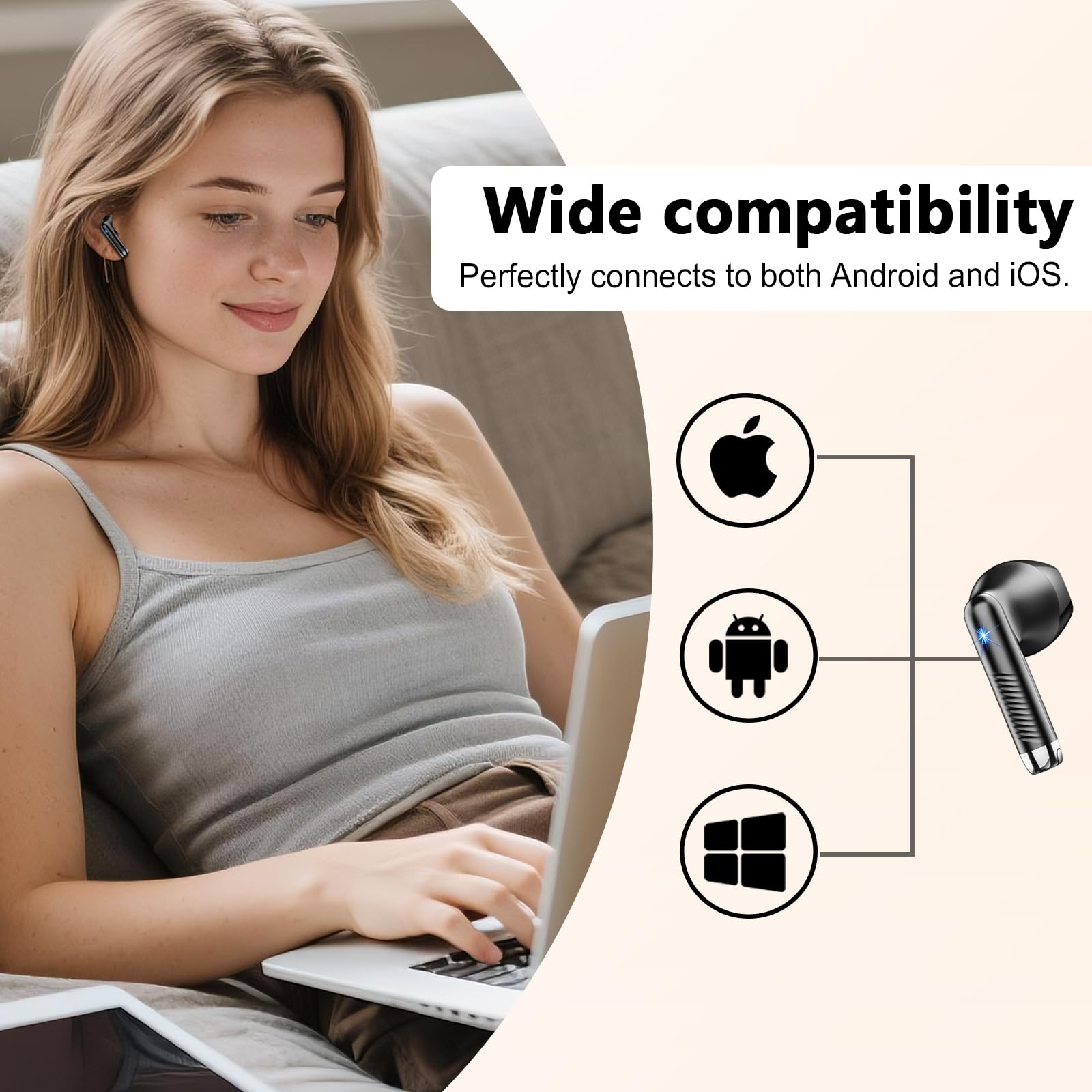 Ecouteurs Bluetooth sans Fil, Écouteurs Bluetooth 5.4 2026 Écouteurs sans Fil avec 4 ENC Réduction de Bruit Mic, IP7 Étanches Oreillette Bluetooth 56H Stéréo USB-C Contrôle d'APP pour Sport/Travail