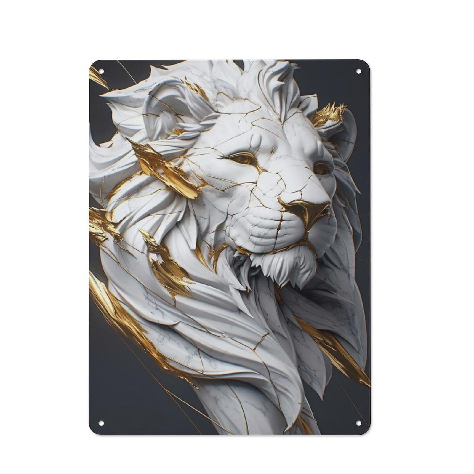 Junmoney Style-17 Shop Front Style Cracked Marble Lion With Gold Accents Cafe Metal Sign 40X30cm, Bistro Wall Plaque For Tea Room, Shop Wall Or Breakfast Area