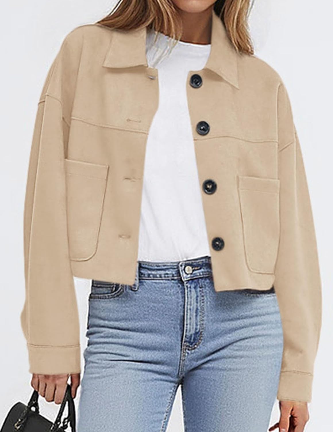 PRETTYGARDEN Women's Faux Suede Cropped Jacket Casual Lightweight Fall Fashion 2026 Winter Coats Outerwear Trendy Clothes - Image 2