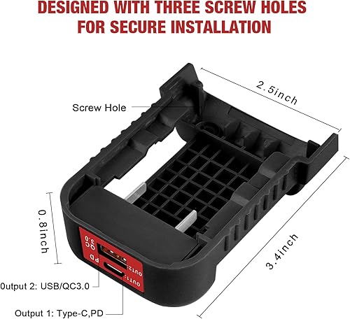 Miniatura 2 de Paquete de 2 adaptadores de cargador USB compatibles con batería Dewalt de iones de litio de 20 V con salida USB e interfaz de carga rápida tipo C