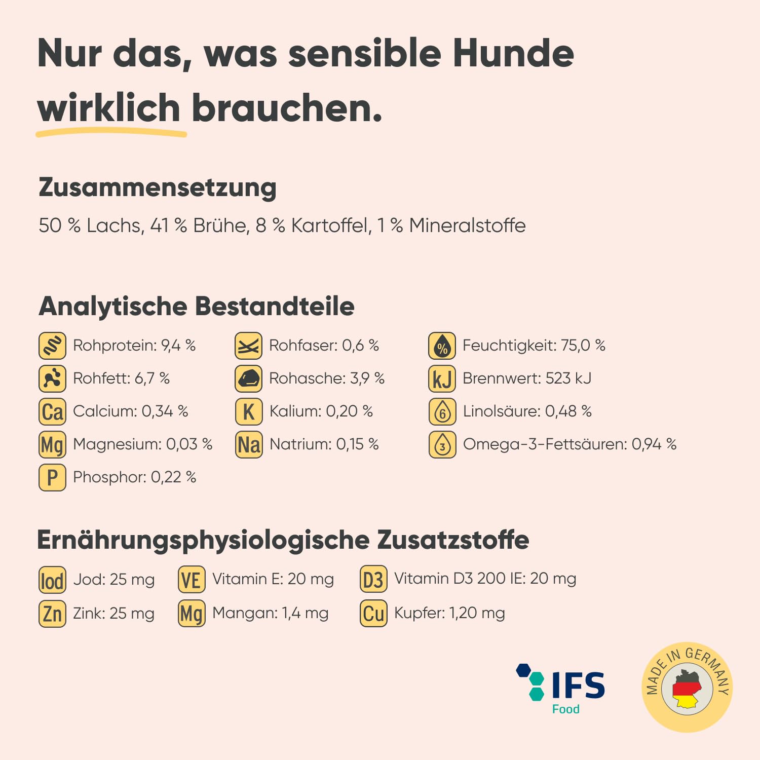 Hundefutter nass mit Lachs & Kartoffel, getreidefrei, 24 x 400 g
